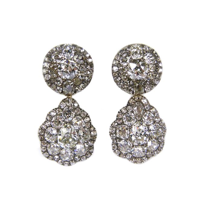 Pair of diamond cluster top and drop earrings | MasterArt